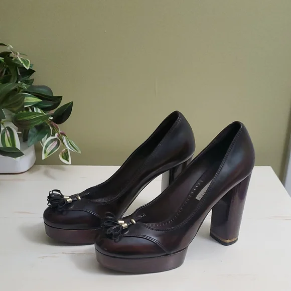 Stella McCartney | Brown Platform Heels with Fringe Details Sz 37 1/2 - Picture 1 of 11